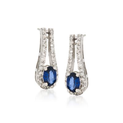 1.20 ct. t.w. Sapphire and .55 ct. t.w. Diamond Drop Earrings in 14kt White Gold. Hoop Earrings &mdash; Alt Image 1