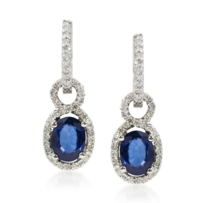 3.20 ct. t.w. Sapphire and Diamond Drop Hoop Earrings in 14kt White Gold &mdash; Alt Image 1