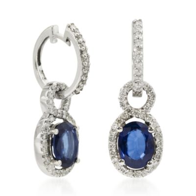 3.20 ct. t.w. Sapphire and Diamond Drop Hoop Earrings in 14kt White Gold &mdash; Alt Image 2