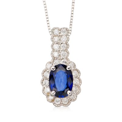 1.00 Carat Oval Sapphire and Diamond Necklace in 14kt White Gold. 16" &mdash; Alt Image 1