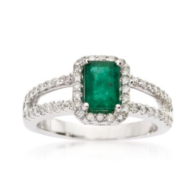 1.00 Carat Emerald and .35 ct. t.w. Diamond Ring in 14kt White Gold &mdash; Alt Image 1