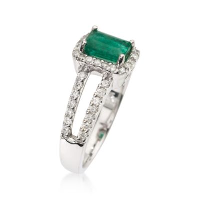1.00 Carat Emerald and .35 ct. t.w. Diamond Ring in 14kt White Gold &mdash; Alt Image 2