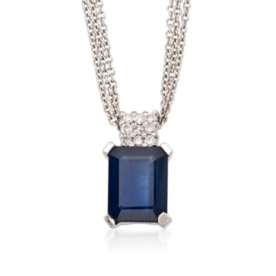 2.60 Carat Sapphire Pendant Necklace With Diamond Accents in 14kt White Gold. 16" &mdash; Alt Image 1