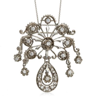 C. 1990 Vintage 1.50 ct. t.w. Diamond Chandelier Pin/Pendant With Chain in 14kt White Gold. 18" &mdash; Alt Image 1