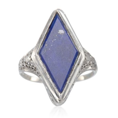 C. 1950 Vintage Diamond-Shaped Lapis Ring In 14kt White Gold. Size 6 &mdash; Alt Image 1