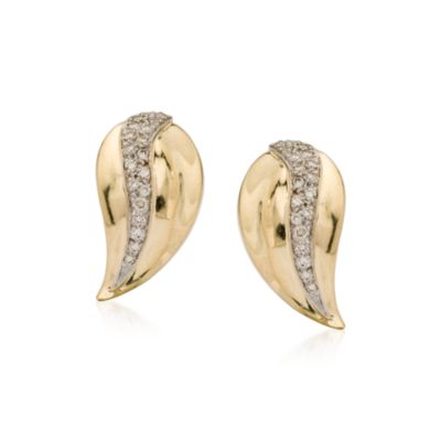 C. 1980. Vintage 1.00 ct. t.w. Diamond Leaf Earrings in 14kt Yellow Gold &mdash; Alt Image 1