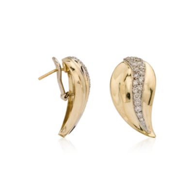 C. 1980. Vintage 1.00 ct. t.w. Diamond Leaf Earrings in 14kt Yellow Gold &mdash; Alt Image 2