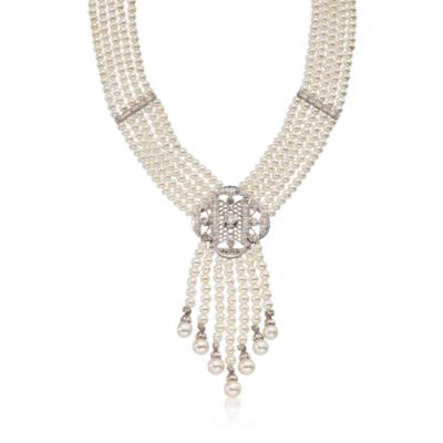3-5mm Cultured Pearl and .65 ct. t.w. Diamond Necklace In    Sterling Silver. 16" &mdash; Alt Image 1