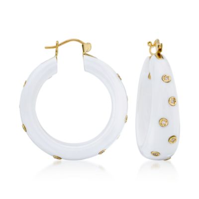 .35 ct. t.w. Diamond Earrings With White Agate In 18kt Yellow Gold &mdash; Alt Image 1