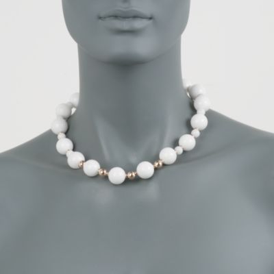 8mm and 16mm White Jade Bead Necklace in 14kt Yellow Gold. 20" &mdash; Alt Image 3