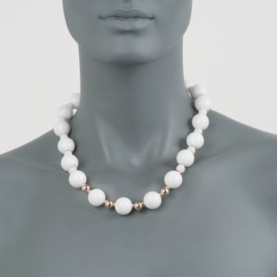 8mm and 16mm White Jade Bead Necklace in 14kt Yellow Gold. 20" &mdash; Alt Image 4