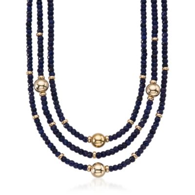162.00 ct. t.w. Sapphire and Bead Necklace In 14kt Yellow Gold. 16" &mdash; Alt Image 1