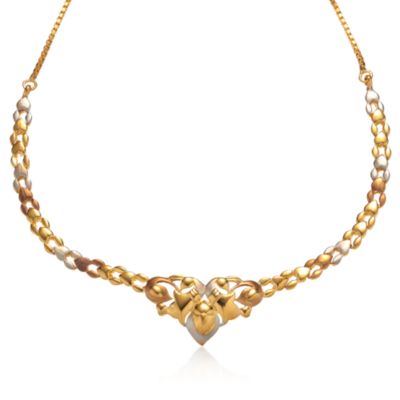 C. 2000 Vintage Fancy Heart Motif Link Necklace In 22kt Yellow Gold With White and Rose Gold. 18" &mdash; Alt Image 1