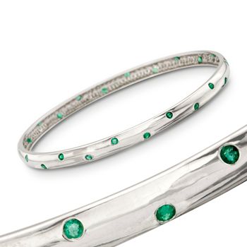 .75 ct. t.w. Emerald Bangle Bracelet in Sterling Silver. 7" &mdash; Alt Image 3