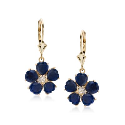 7.50 ct. t.w. Sapphire Flower Earrings With Diamond Accents In 14kt Yellow Gold &mdash; Alt Image 1