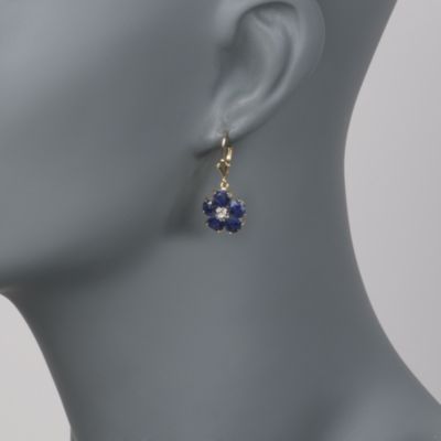 7.50 ct. t.w. Sapphire Flower Earrings With Diamond Accents In 14kt Yellow Gold &mdash; Alt Image 2