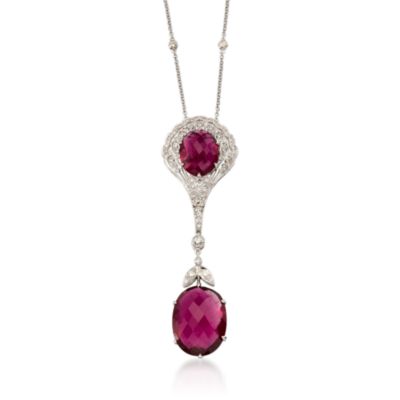 C. 1990 Vintage 17.20 ct. t.w. Pink Tourmaline Necklace With Diamonds In 14kt White Gold. 16.5" &mdash; Alt Image 1