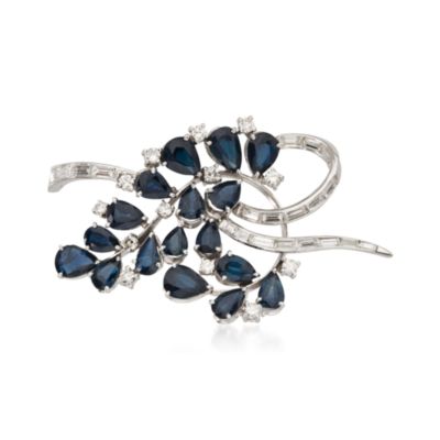 C. 1980. Vintage 10.00 ct. t.w. Sapphire and 1.85 ct. t.w. Diamond Floral Brooch In 14kt White Gold &mdash; Alt Image 1
