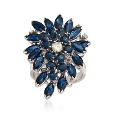 C. 1990. Vintage 6.15 ct. t.w. Sapphire Cluster Ring With Diamond Accents in 18kt White Gold. Size 7.5 &mdash; Alt Image 1