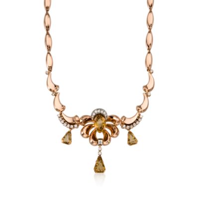 C. 1940. Vintage 7.00 ct. t.w. Citrine and 1.00 ct. t.w. Diamond Retro Necklace In 18kt Rose and Yellow Gold. 18" &mdash; Alt Image 1