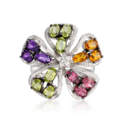 3.00 ct.t.w. Multi-Gem Flower Ring With Diamond Accent in Sterling Silver &mdash; Alt Image 1