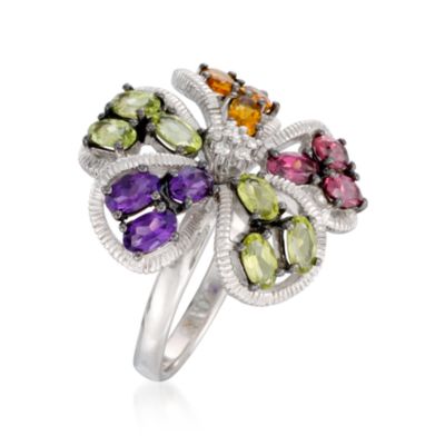 3.00 ct.t.w. Multi-Gem Flower Ring With Diamond Accent in Sterling Silver &mdash; Alt Image 2