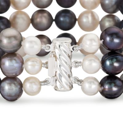 8-8.5mm Triple-Strand Cultured Pearl Bracelet in Sterling Silver &mdash; Alt Image 3