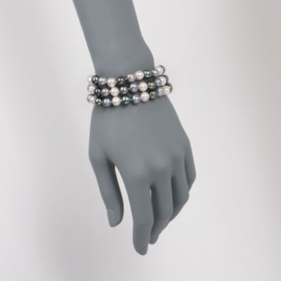 8-8.5mm Triple-Strand Cultured Pearl Bracelet in Sterling Silver &mdash; Alt Image 2