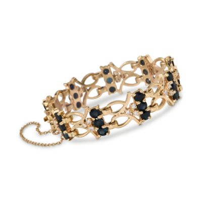C. 1990. Vintage 14.50 ct. t.w. Sapphire and 1.10 ct. t.w. Diamond Bracelet In 14kt Yellow Gold. 7" &mdash; Alt Image 1