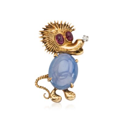 C. 1970. Vintage Sapphire and Ruby Pin With Diamond Accent In 14kt Yellow Gold &mdash; Alt Image 1