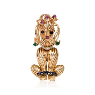 C. 1960 Vintage 1.36 ct. t.w. Multi-Gem Poodle Pin In 14kt Yellow Gold &mdash; Alt Image 1