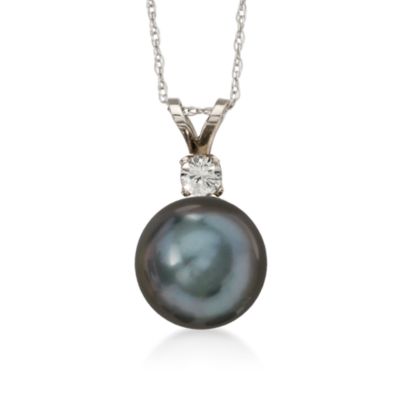 9-10mm Black Tahitian Pearl Necklace With Diamond in 14kt White Gold &mdash; Alt Image 1