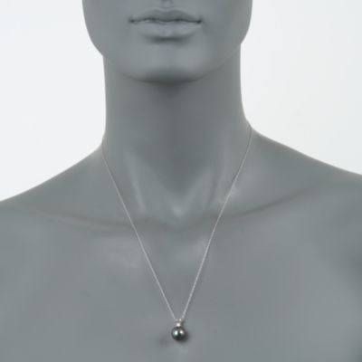 9-10mm Black Tahitian Pearl Necklace With Diamond in 14kt White Gold &mdash; Alt Image 4