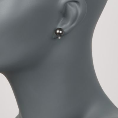 9-10mm Black Tahitian Pearl Earrings With Diamonds in 14kt White Gold &mdash; Alt Image 2