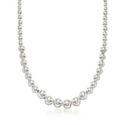 Italian Sterling Silver Graduated 4-10mm Bead Necklace &mdash; Alt Image 1
