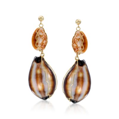Double Shell Dangle Earrings In 148kt Yellow Gold &mdash; Alt Image 1