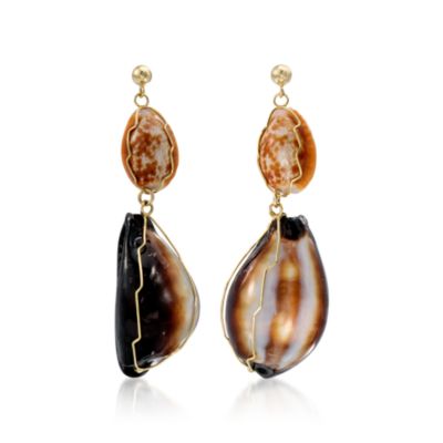 Double Shell Dangle Earrings In 148kt Yellow Gold &mdash; Alt Image 3