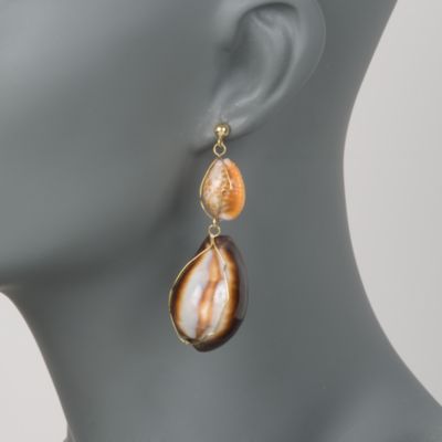 Double Shell Dangle Earrings In 148kt Yellow Gold &mdash; Alt Image 2