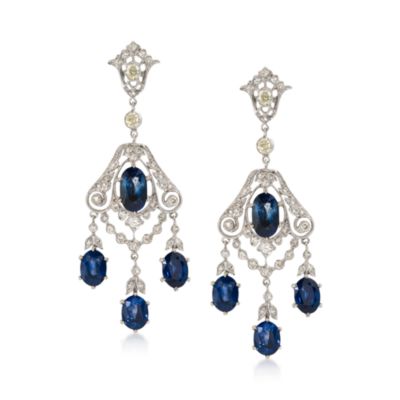 C. 1990. Vintage 9.00 ct. t.w. Sapphire and 1.40 ct. t.w. Diamond Chandelier Earrings in 18kt White Gold &mdash; Alt Image 1