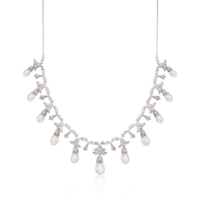 6-9.5mm Cultured Pearl and .20 ct. t.w. Diamond Necklace in Sterling Silver &mdash; Alt Image 1