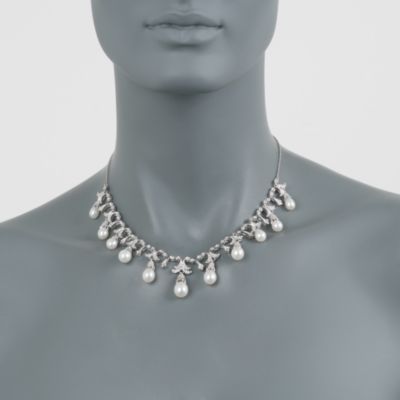 6-9.5mm Cultured Pearl and .20 ct. t.w. Diamond Necklace in Sterling Silver &mdash; Alt Image 2