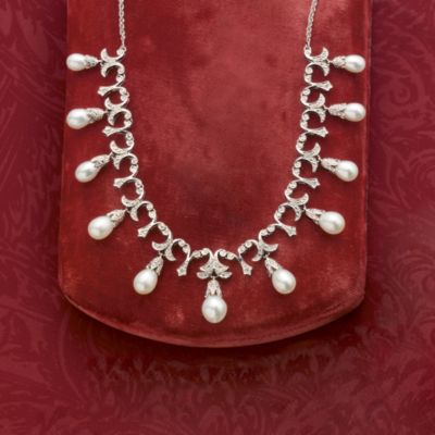 6-9.5mm Cultured Pearl and .20 ct. t.w. Diamond Necklace in Sterling Silver &mdash; Alt Image 5