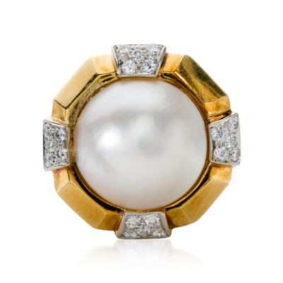 C. 1970 Vintage 17mm Mabe Pearl and .60 ct. t.w. Diamond Ring in 18kt Yellow Gold. Size 4 &mdash; Alt Image 1