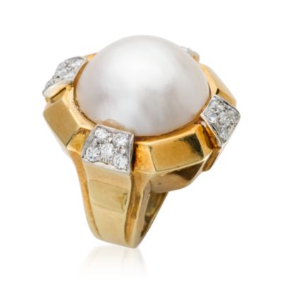 C. 1970 Vintage 17mm Mabe Pearl and .60 ct. t.w. Diamond Ring in 18kt Yellow Gold. Size 4 &mdash; Alt Image 2