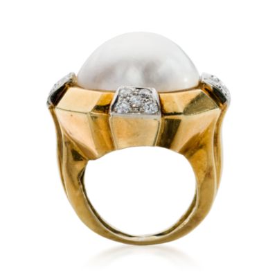 C. 1970 Vintage 17mm Mabe Pearl and .60 ct. t.w. Diamond Ring in 18kt Yellow Gold. Size 4 &mdash; Alt Image 3