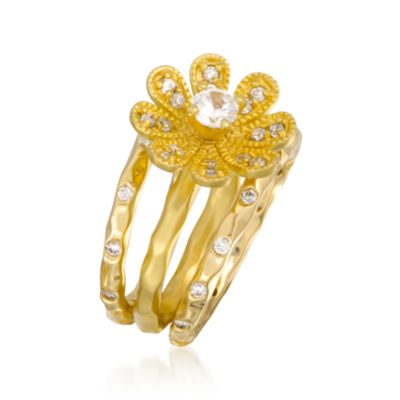 Set of Three .90 ct. t.w. CZ Daisy Rings in Vermeil. Size 5 &mdash; Alt Image 2
