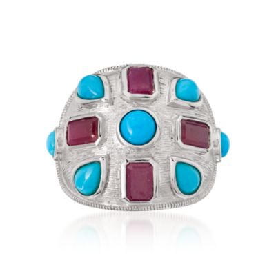 Turquoise and 2.60 ct. t.w. Ruby Ring in Sterling Silver &mdash; Alt Image 1
