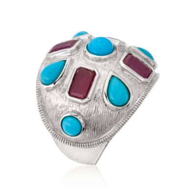 Turquoise and 2.60 ct. t.w. Ruby Ring in Sterling Silver &mdash; Alt Image 2