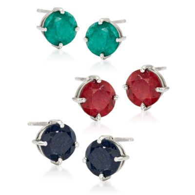 Set of Three Pairs 4.00 ct. t.w. Stud Earrings in Sterling Silver &mdash; Alt Image 1
