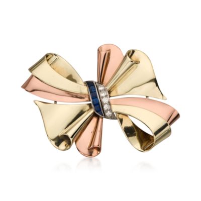 C. 1980 Vintage .25 ct. t.w. Diamond and 1.00 ct. t.w.  Sapphire Pin in 14kt Two-Tone Gold. &mdash; Alt Image 1